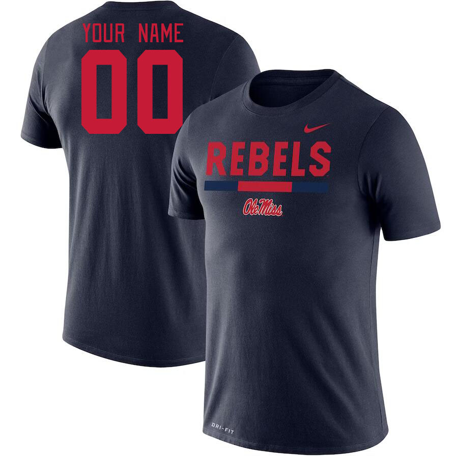 Custom Ole Miss Rebels Name And Number College Tshirt-Navy
